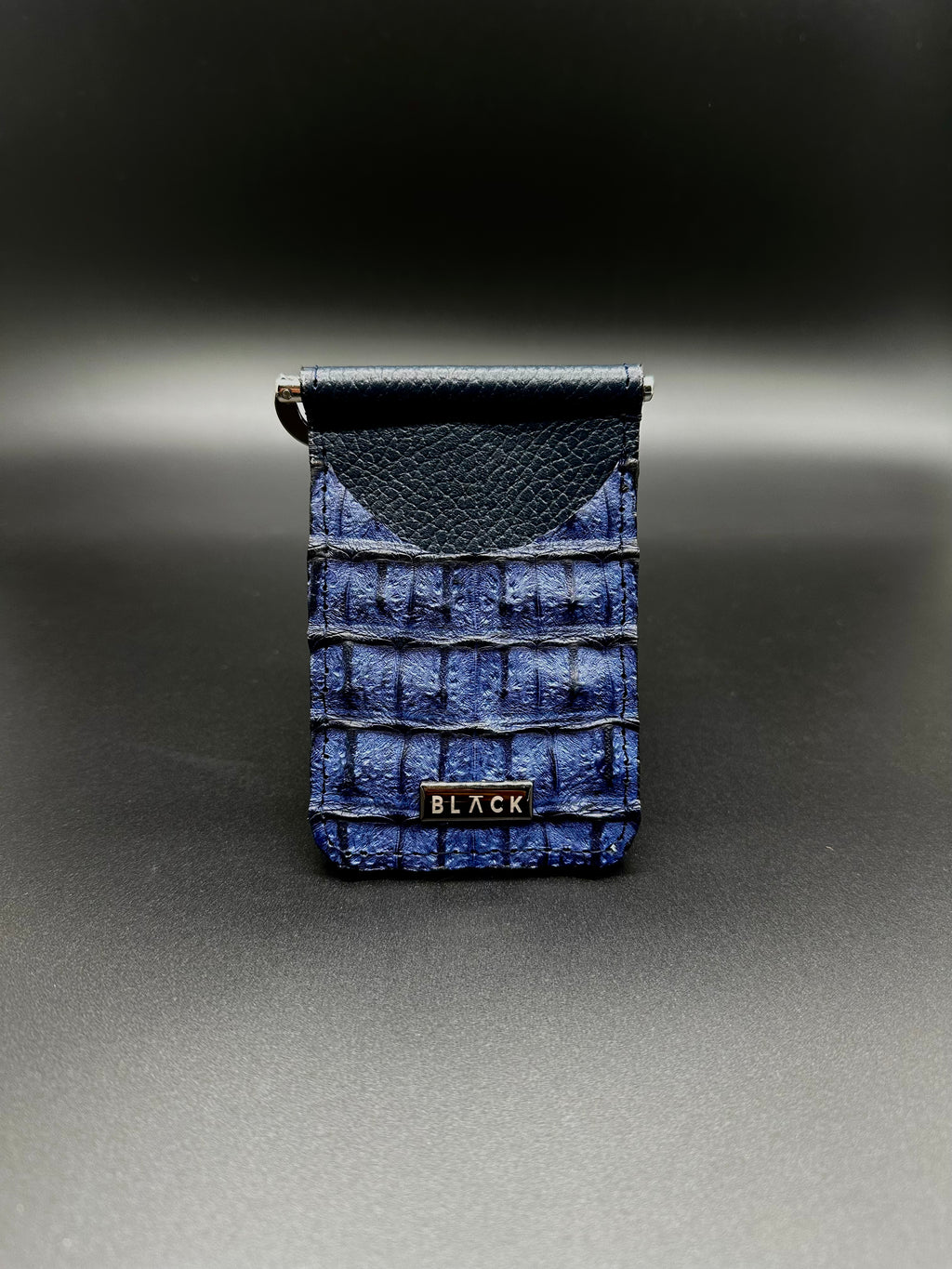 TARJETERO CON CLIP COCODRILO AZUL